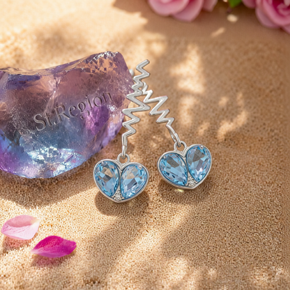 Blue Crystal & Silver-Plated Pulse Heartbeat Drop Earrings