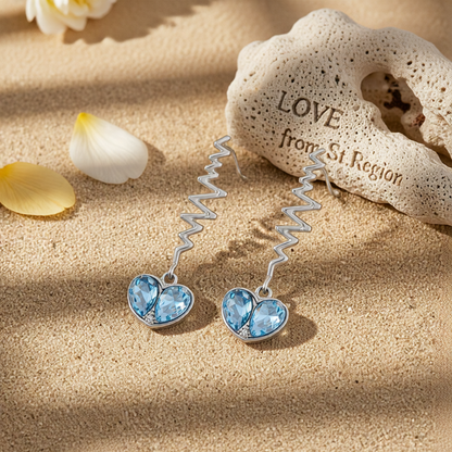 Blue Crystal & Silver-Plated Pulse Heartbeat Drop Earrings