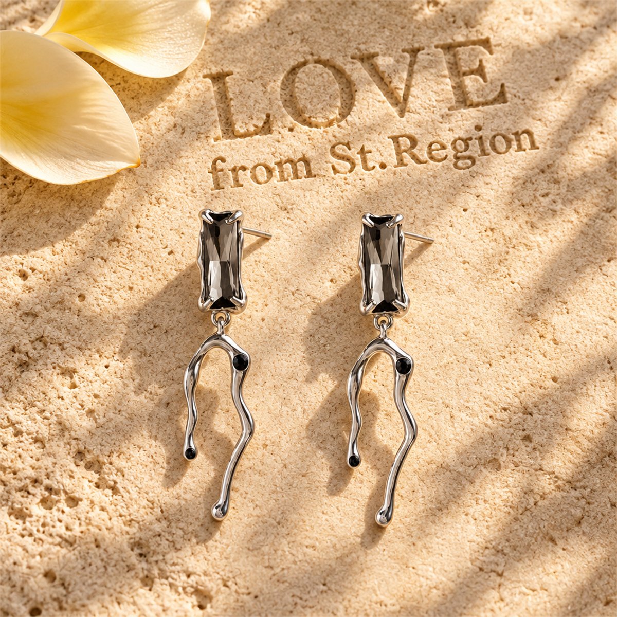 Black Crystal and Silver-Plated Branch Drop Earrings, silver drop earrings for women, everyday style, lifestyle look