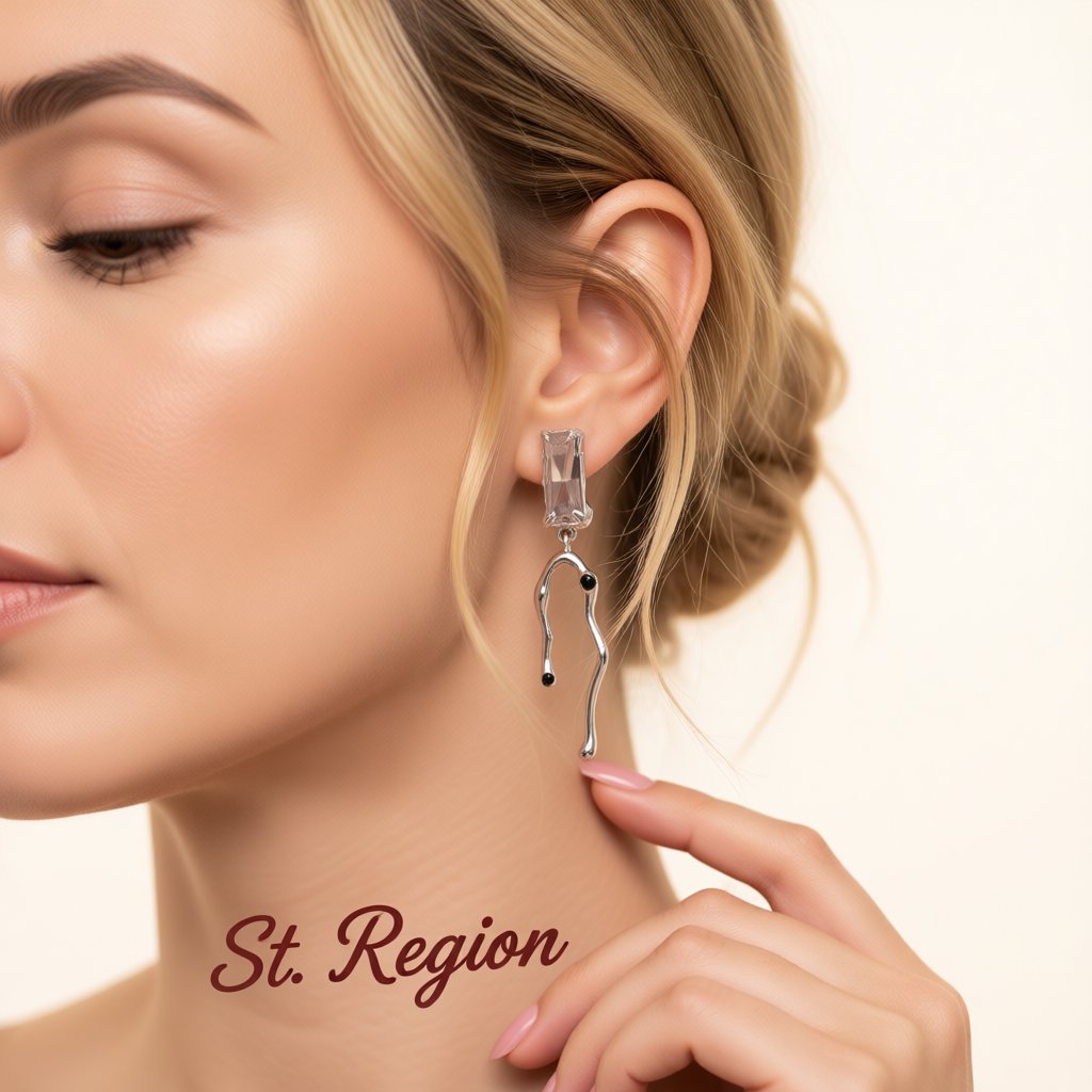 Black Crystal and Silver-Plated Branch Drop Earrings, silver drop earrings for women, everyday style, styled look