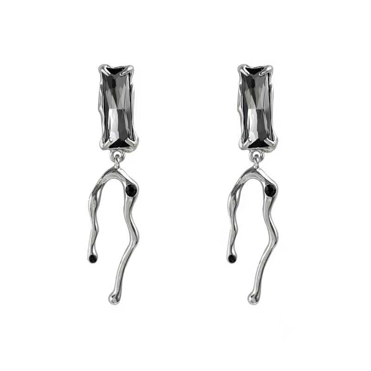 Black Crystal and Silver-Plated Branch Drop Earrings, silver drop earrings for women, everyday style, side view