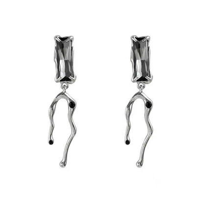 Black Crystal and Silver-Plated Branch Drop Earrings, silver drop earrings for women, everyday style, side view