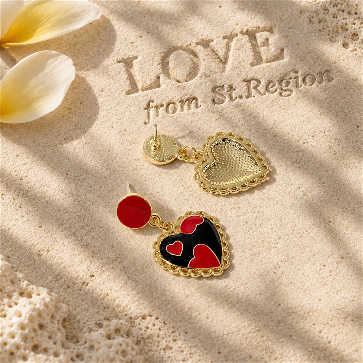 Red and Black Heart Drop Earrings, drop earrings for women, vintage-inspired design, lifestyle look