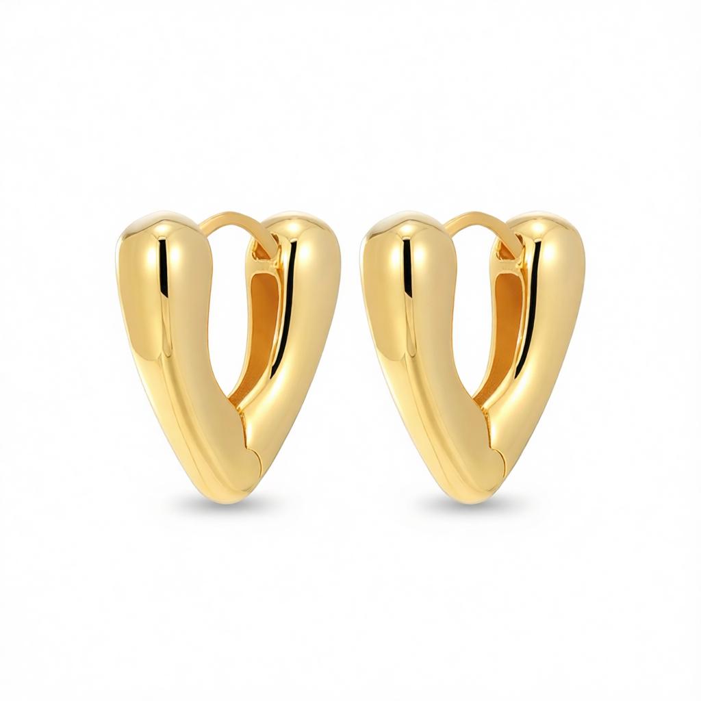 18K Gold-Plated Heart Huggie Earrings, gold huggie earrings, everyday style, side view