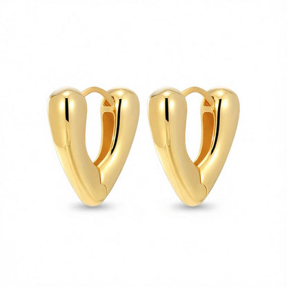 18K Gold-Plated Heart Huggie Earrings, gold huggie earrings, everyday style, side view
