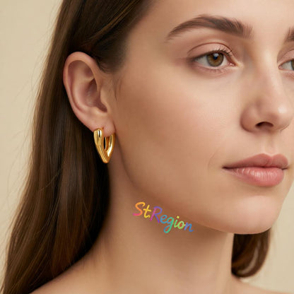 18K Gold-Plated Heart Huggie Earrings, gold huggie earrings, everyday style, styled look