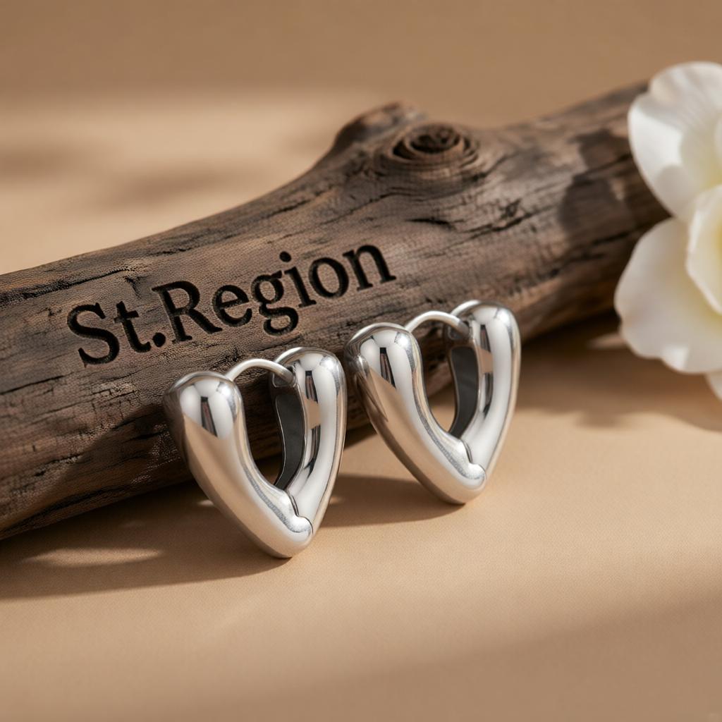 Silver-Plated Heart Huggie Earrings
