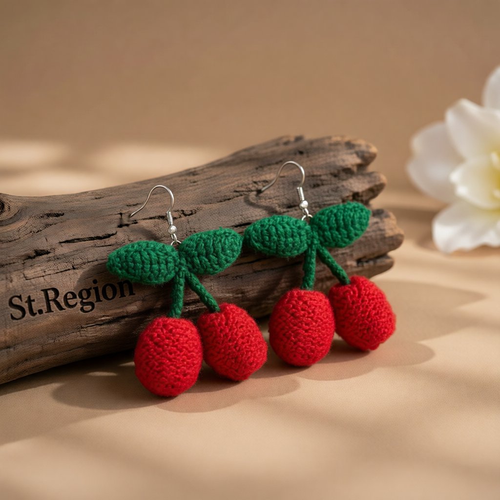 Red & Green Silver-Plated Cherry Drop Earrings