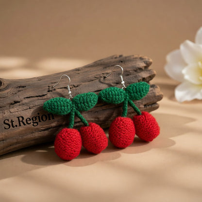 Red & Green Silver-Plated Cherry Drop Earrings