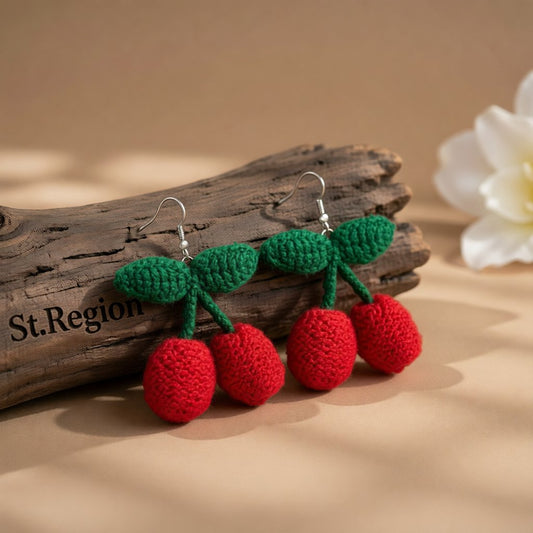 Red & Green Silver-Plated Cherry Drop Earrings