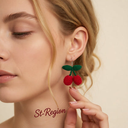 Red & Green Silver-Plated Cherry Drop Earrings