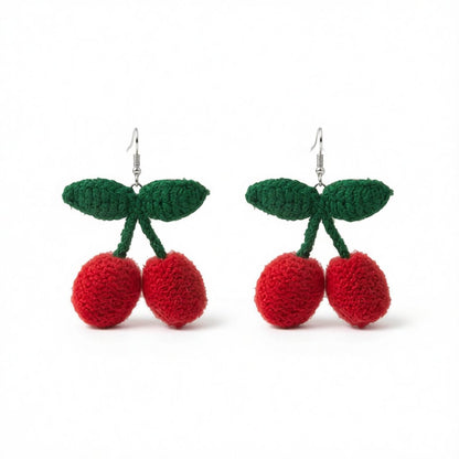 Red & Green Silver-Plated Cherry Drop Earrings