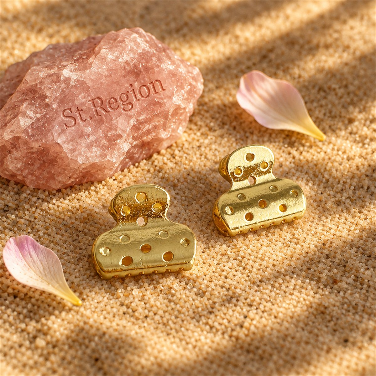 18K Gold-Plated File Clip Stud Earrings, gold stud earrings for women, dainty minimalist design, detail close-up