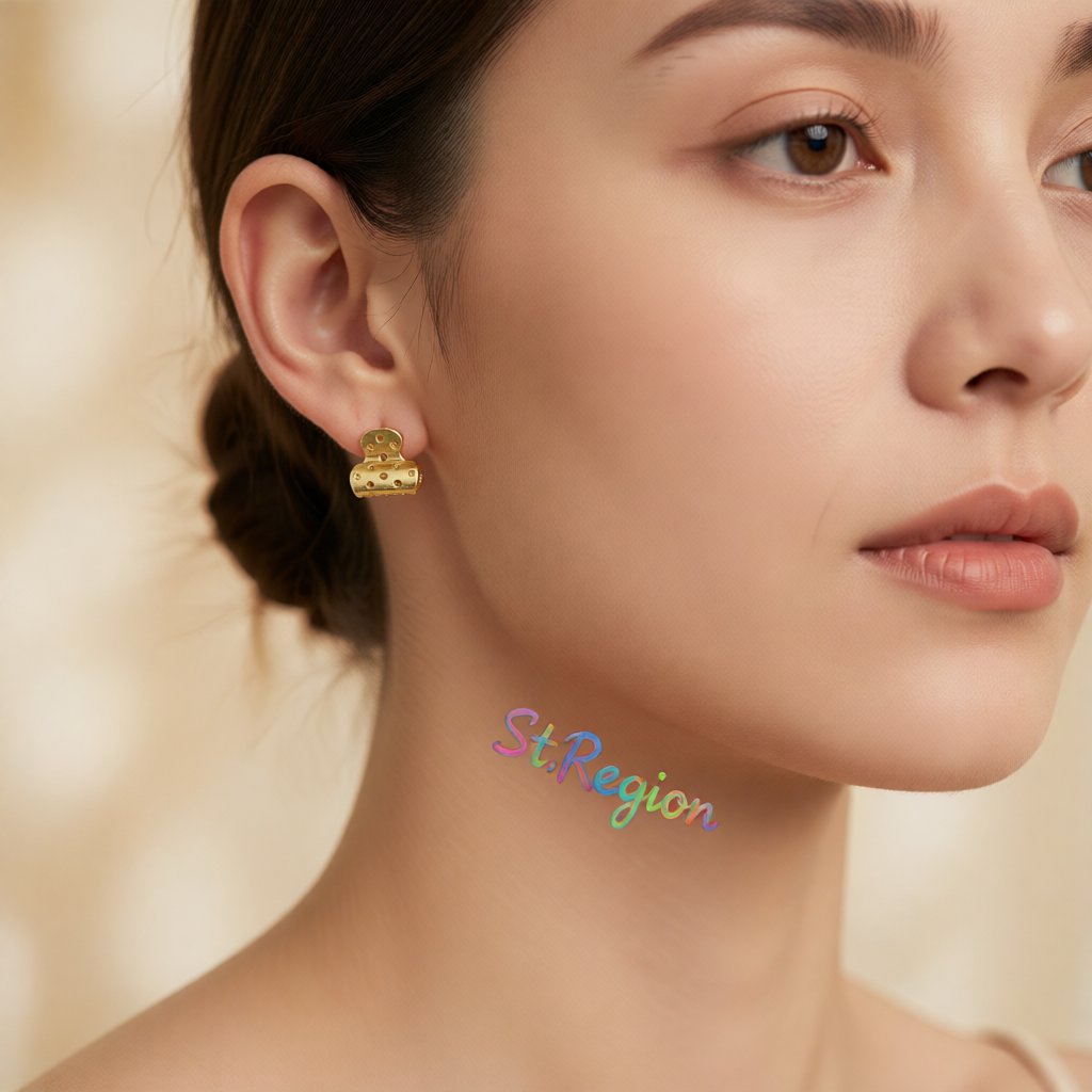 18K Gold-Plated File Clip Stud Earrings, gold stud earrings for women, dainty minimalist design, styled look