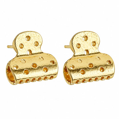 18K Gold-Plated File Clip Stud Earrings, gold stud earrings for women, dainty minimalist design, side view