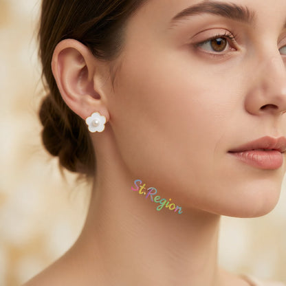 Pearl and Enamel 18K Gold-Plated Flower Stud Earrings, gold stud earrings for women, vintage-inspired design, styled look