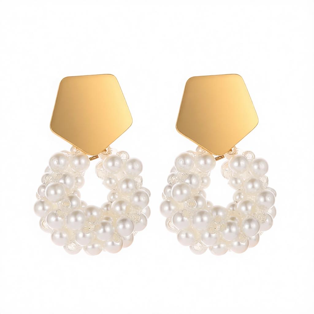 Pearl and 18K Gold-Plated Cluster Drop Earrings, gold drop earrings for women, elegant gift for her, side view