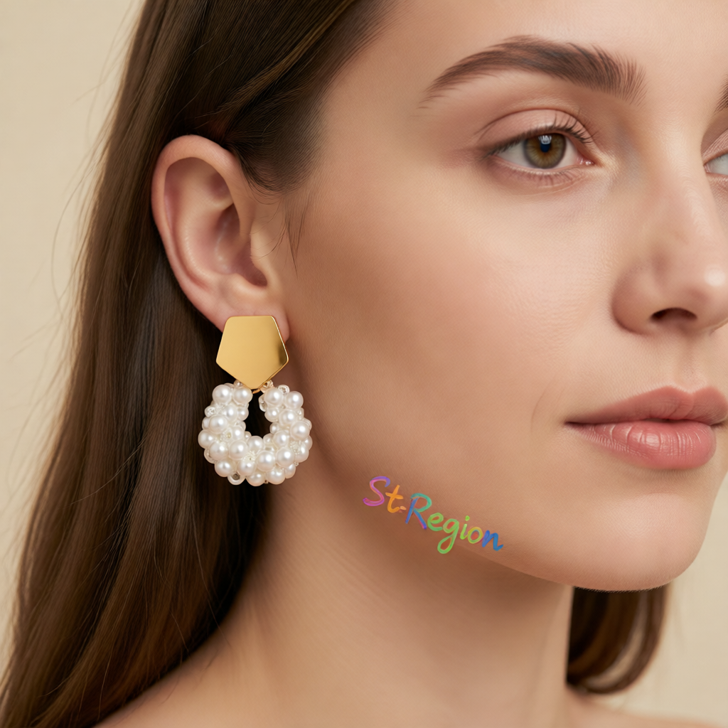 Pearl & 18K Gold-Plated Cluster Drop Earrings