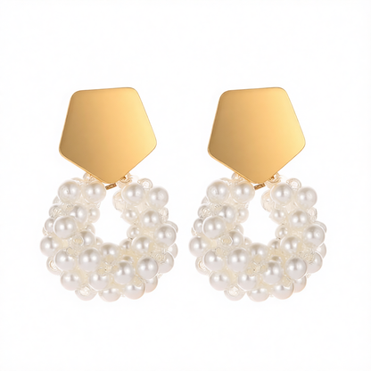 Pearl & 18K Gold-Plated Cluster Drop Earrings