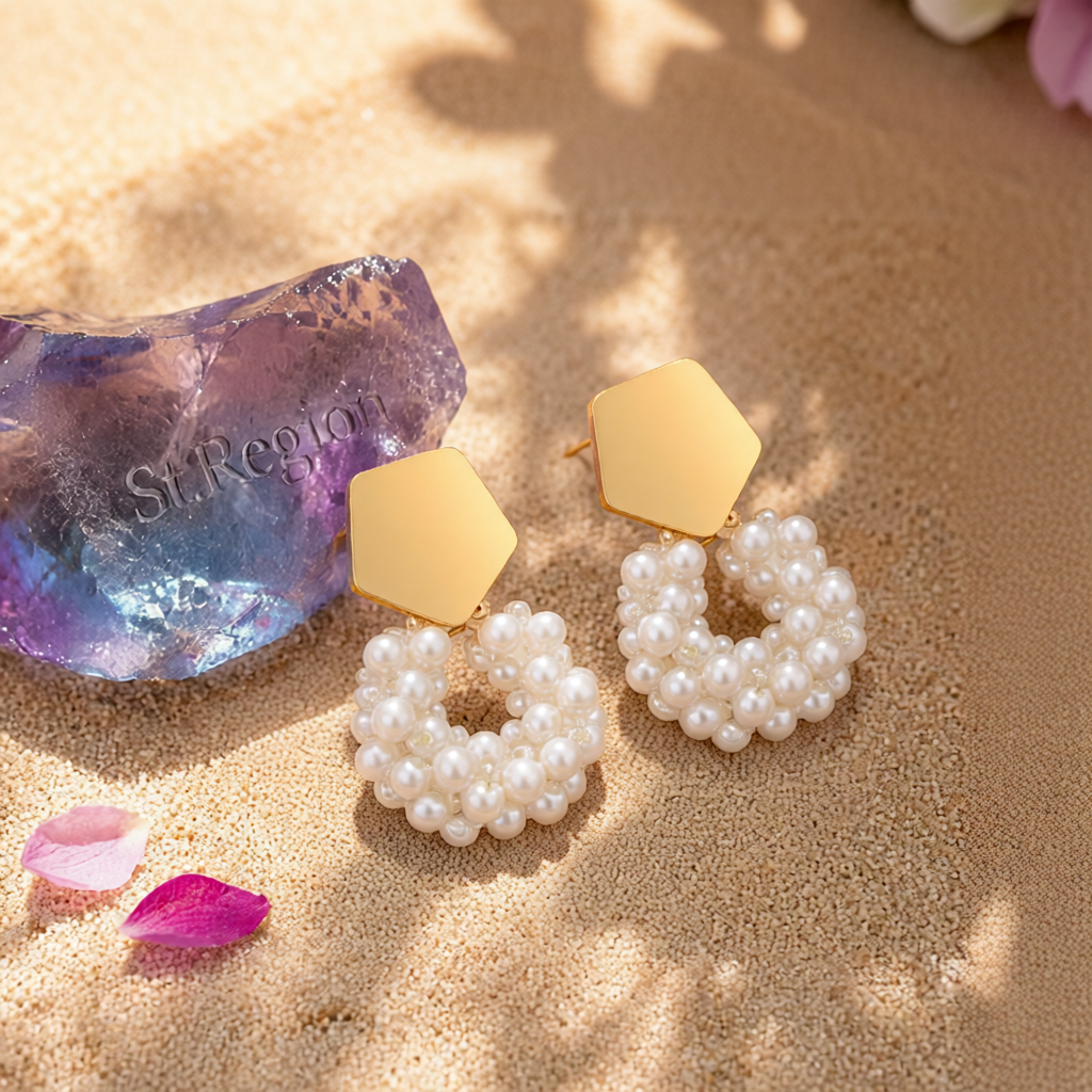 Pearl & 18K Gold-Plated Cluster Drop Earrings