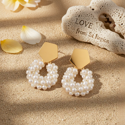 Pearl & 18K Gold-Plated Cluster Drop Earrings