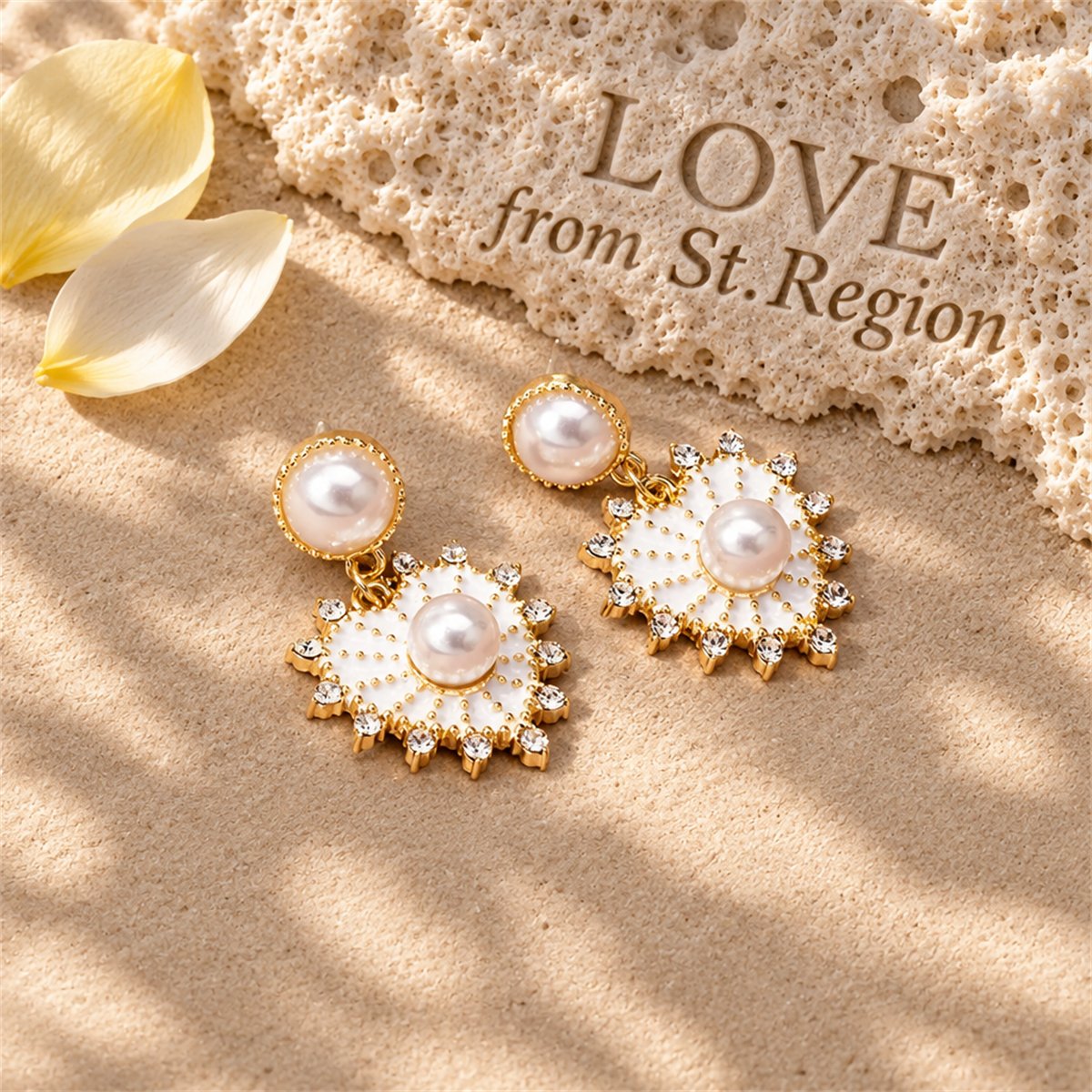 Cubic Zirconia and Pearl 18K Gold-Plated Heart Dangle Earrings, gold drop earrings for women, lifestyle look
