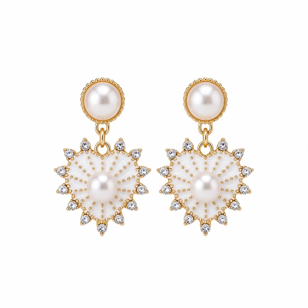 Cubic Zirconia and Pearl 18K Gold-Plated Heart Dangle Earrings, gold drop earrings for women, side view