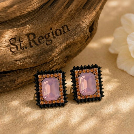 Purple Cubic Zirconia & Crystal 18K Gold-Plated Rectangle Stud Earrings