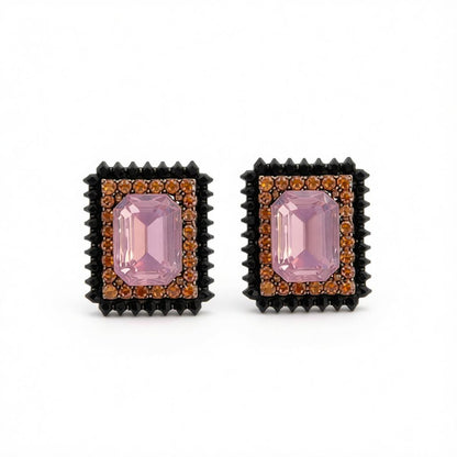 Purple Cubic Zirconia and Crystal 18K Gold-Plated Rectangle Stud Earrings, cubic zirconia stud earrings for women, side view