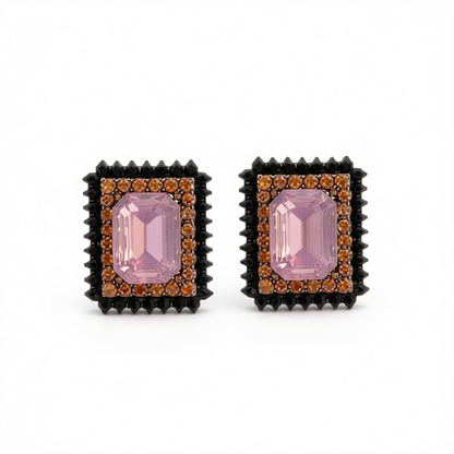 Purple Cubic Zirconia & Crystal 18K Gold-Plated Rectangle Stud Earrings