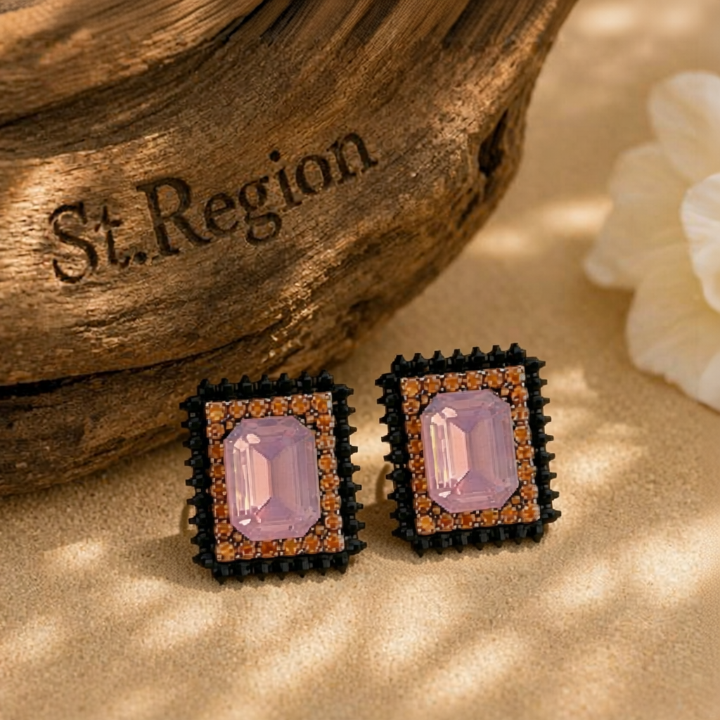 Purple Cubic Zirconia & Crystal 18K Gold-Plated Rectangle Stud Earrings