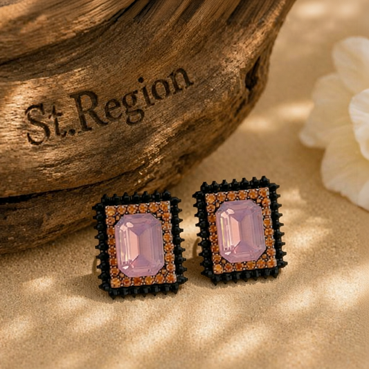 Purple Cubic Zirconia & Crystal 18K Gold-Plated Rectangle Stud Earrings