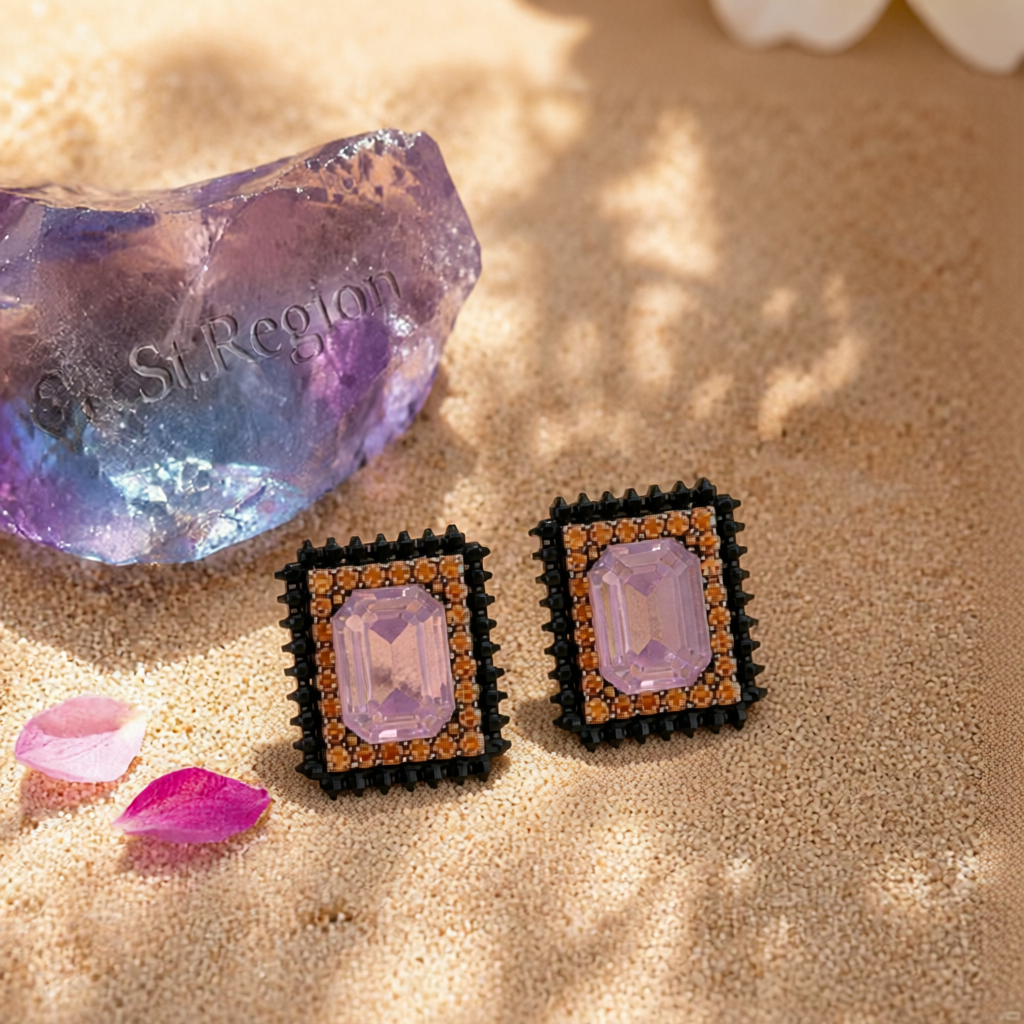 Purple Cubic Zirconia & Crystal 18K Gold-Plated Rectangle Stud Earrings
