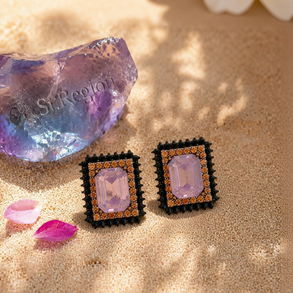 Purple Cubic Zirconia & Crystal 18K Gold-Plated Rectangle Stud Earrings