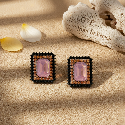 Purple Cubic Zirconia & Crystal 18K Gold-Plated Rectangle Stud Earrings