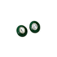 Green Enamel & Crystal Oval Stud Earrings
