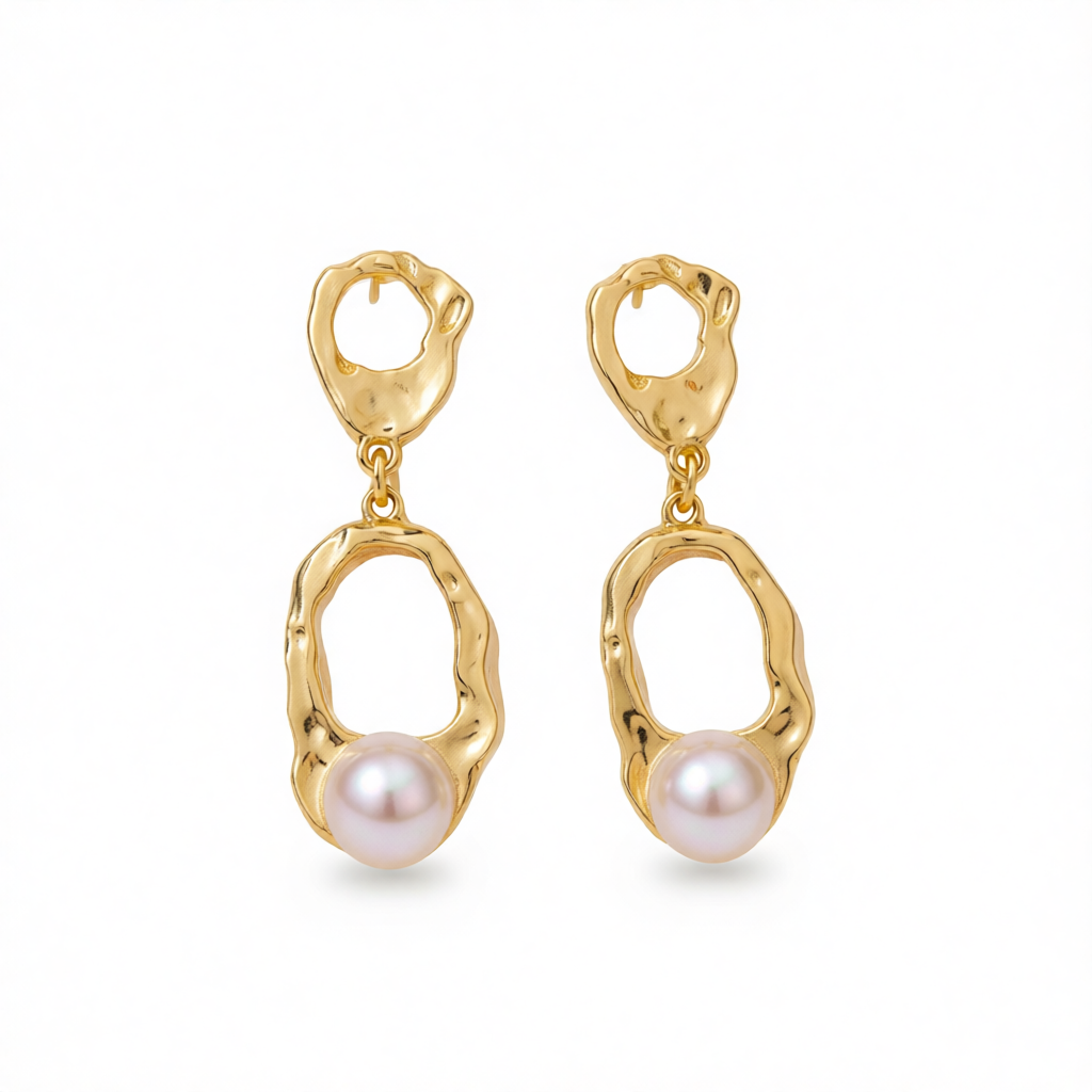 Pearl & 18K Gold-Plated Open Oval Drop Earrings