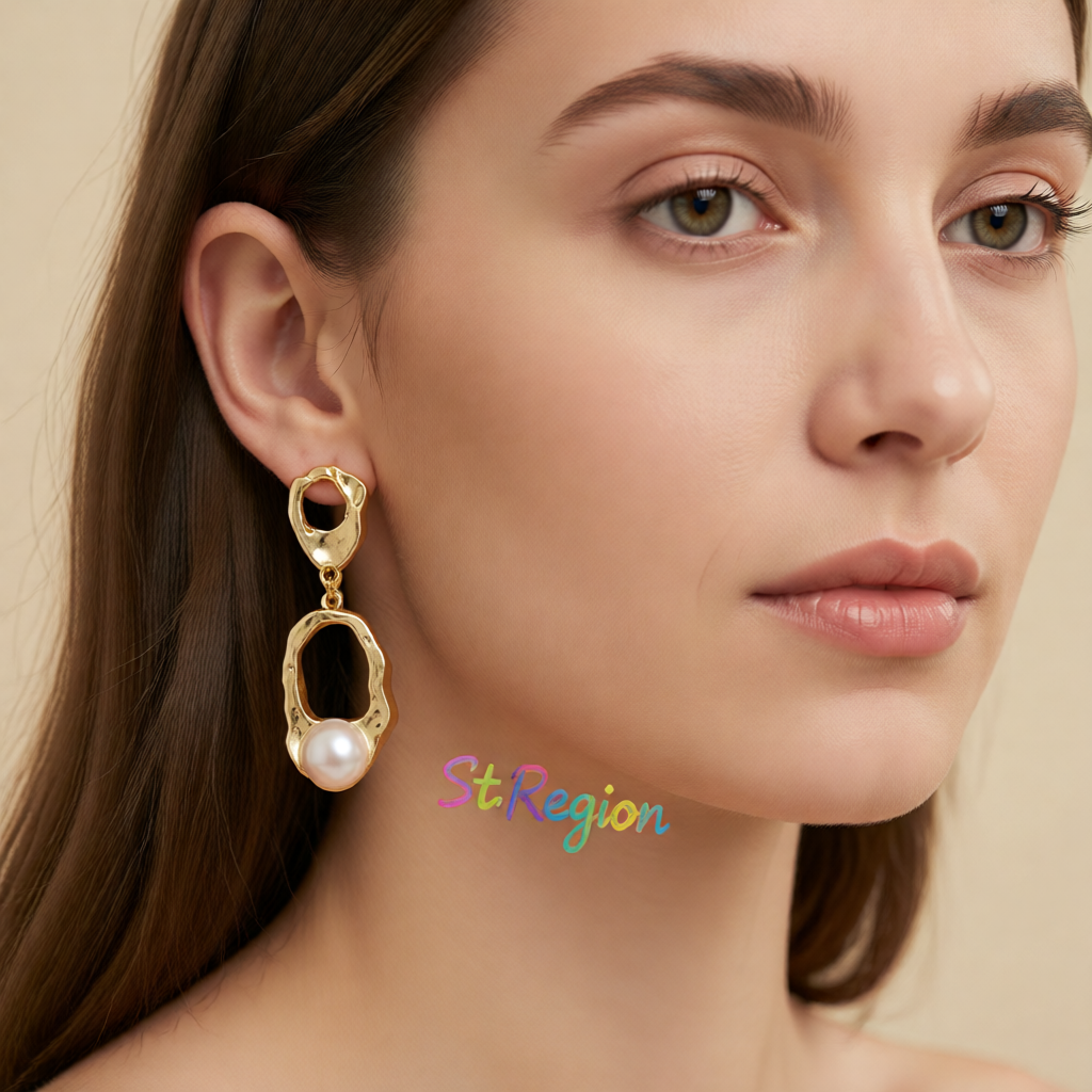 Pearl & 18K Gold-Plated Open Oval Drop Earrings