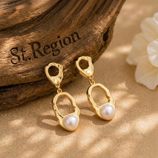 Pearl & 18K Gold-Plated Open Oval Drop Earrings