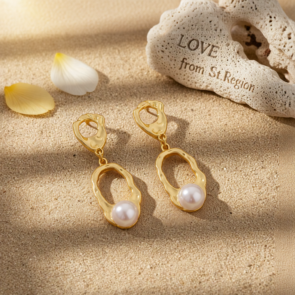 Pearl & 18K Gold-Plated Open Oval Drop Earrings