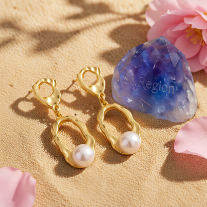 Pearl & 18K Gold-Plated Open Oval Drop Earrings