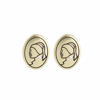 Pearl & 18k Gold-Plated Portrait Oval Stud Earrings