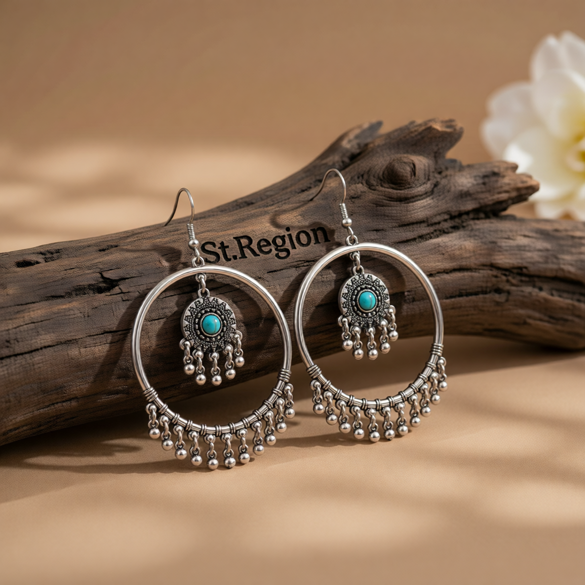 Turquoise & Silver-Plated Tassel Drop Earrings