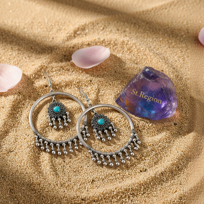 Turquoise & Silver-Plated Tassel Drop Earrings