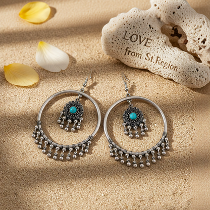 Turquoise & Silver-Plated Tassel Drop Earrings