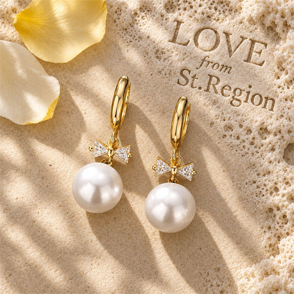 Crystal and Pearl 18K Gold-Plated Bow Huggie Earrings, gold huggie earrings, everyday style, lifestyle look