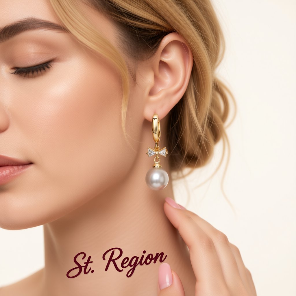 Crystal and Pearl 18K Gold-Plated Bow Huggie Earrings, gold huggie earrings, everyday style, styled look