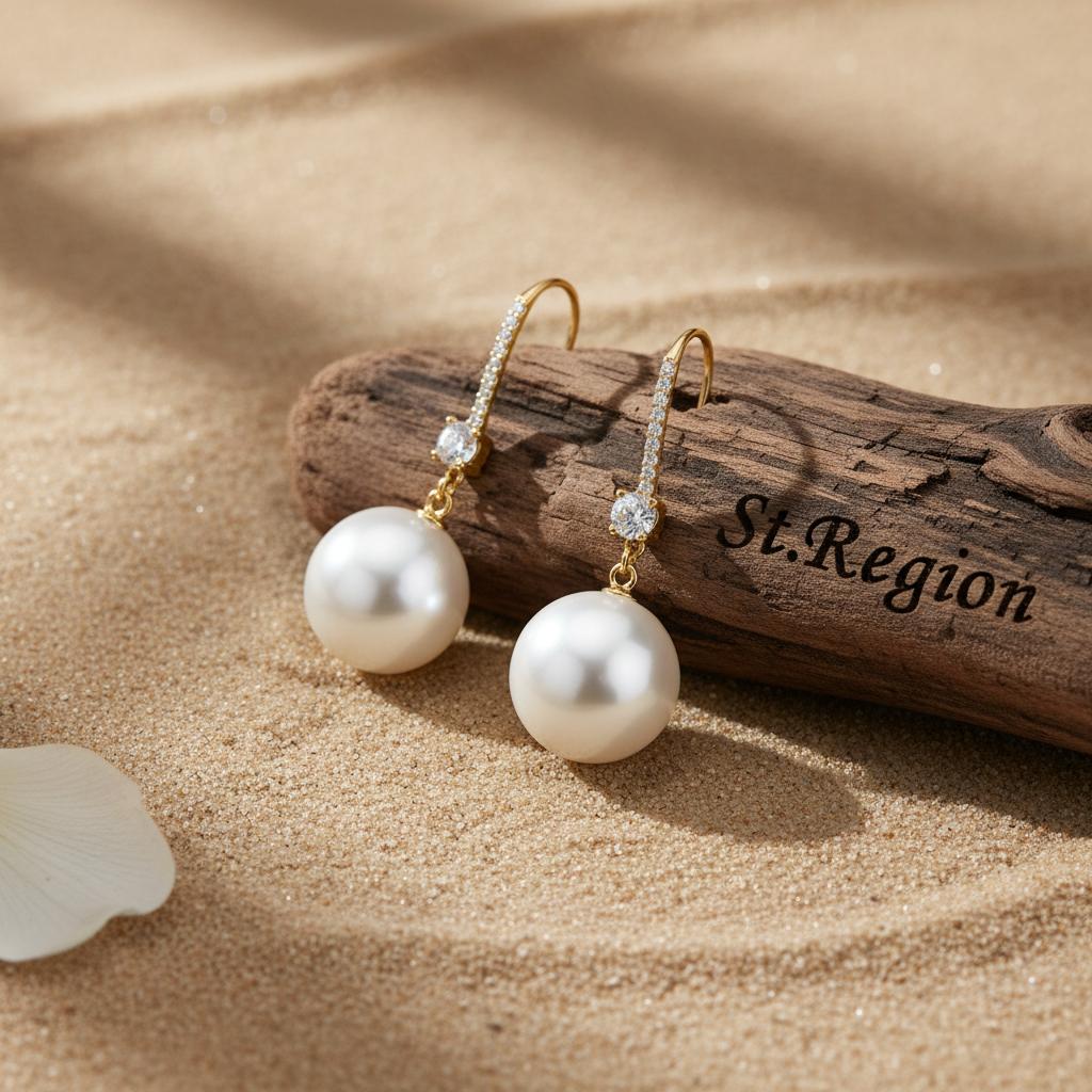 Cubic Zirconia and Pearl 18K Gold-Plated Dangle Drop Earrings, gold drop earrings for women, elegant gift for her, front view