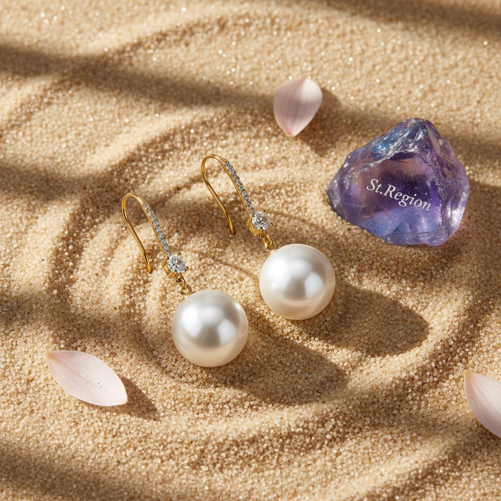 Cubic Zirconia and Pearl 18K Gold-Plated Dangle Drop Earrings, gold drop earrings for women, detail close-up