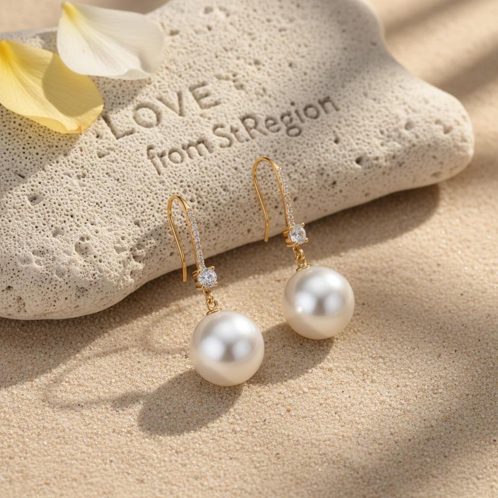 Cubic Zirconia and Pearl 18K Gold-Plated Dangle Drop Earrings, gold drop earrings for women, lifestyle look